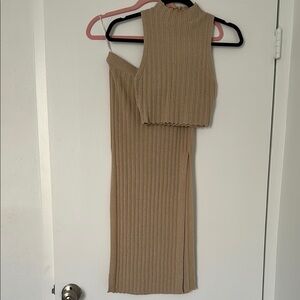 Tan Ribbed Knit Two-Piece Set